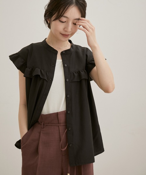 【EASYCARE・洗える】フリルフレンチスリーブブラウス【sustainable】