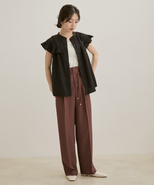 【EASYCARE・洗える】フリルフレンチスリーブブラウス【sustainable】