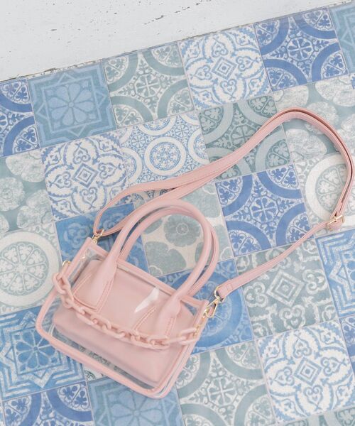 ems excite(エムズエキサイト)の「PVCハンドBAG(ショルダーバッグ・レディース・ブラック/オフホワイト/ピンク・ONE SIZE)」の1枚目の写真