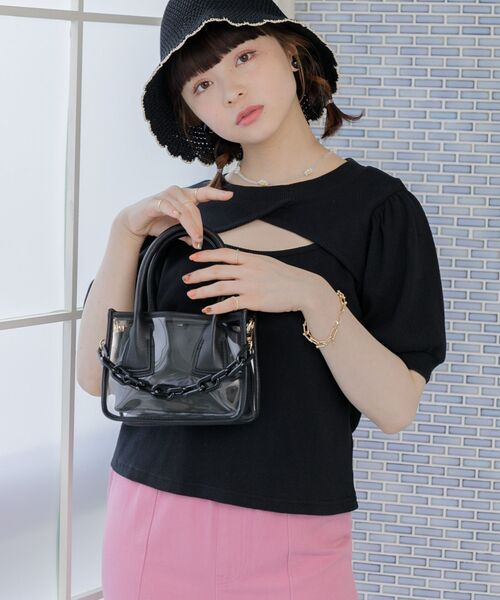 ems excite(エムズエキサイト)の「PVCハンドBAG(ショルダーバッグ・レディース・ブラック/オフホワイト/ピンク・ONE SIZE)」の4枚目の写真