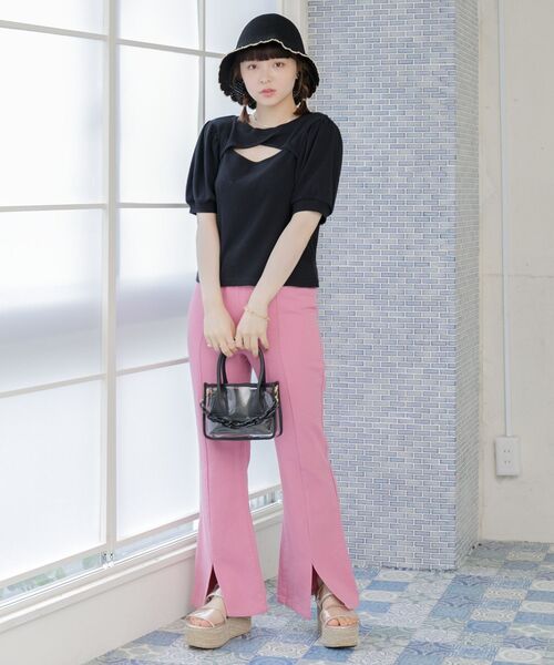 ems excite(エムズエキサイト)の「PVCハンドBAG(ショルダーバッグ・レディース・ブラック/オフホワイト/ピンク・ONE SIZE)」の6枚目の写真