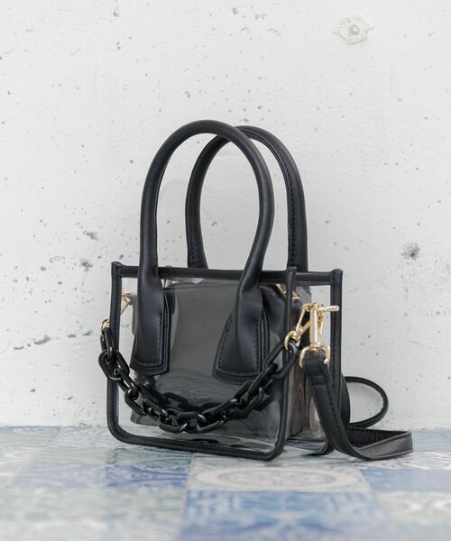 ems excite(エムズエキサイト)の「PVCハンドBAG(ショルダーバッグ・レディース・ブラック/オフホワイト/ピンク・ONE SIZE)」の8枚目の写真