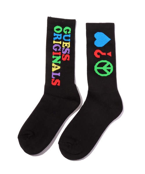 Guess(ゲス)の「GUESS×J.BALVIN/ゲス×J.バルヴィン GO J BALVIN PEACE SOCKS ロゴソックス ハイソックス 靴下(ソックス/靴下・メンズ・ブラック・ONE SIZE)」の11枚目の写真