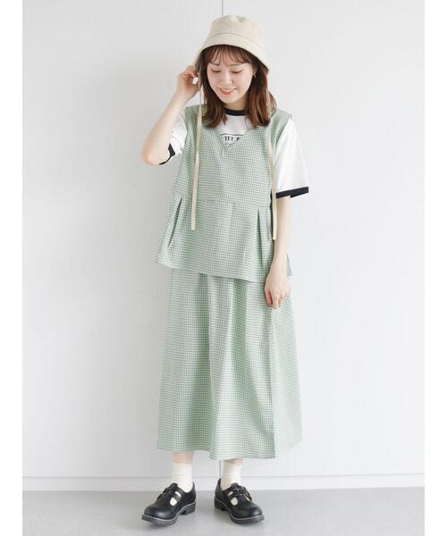 ehka sopo（エヘカソポ）の「◎単色チェックギャザースカート(セットアップ可)（スカート・レディース・ブラック/ベージュ/グリーン・ﾌﾘ-）」の16枚目の写真