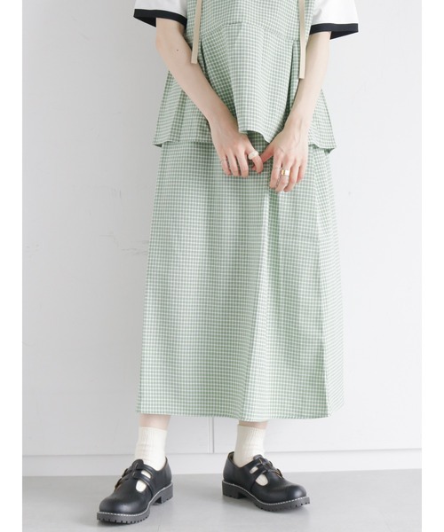 ehka sopo（エヘカソポ）の「◎単色チェックギャザースカート(セットアップ可)（スカート・レディース・ブラック/ベージュ/グリーン・ﾌﾘ-）」の3枚目の写真