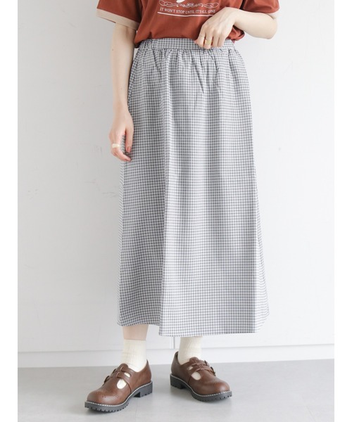 ehka sopo（エヘカソポ）の「◎単色チェックギャザースカート(セットアップ可)（スカート・レディース・ブラック/ベージュ/グリーン・ﾌﾘ-）」の2枚目の写真