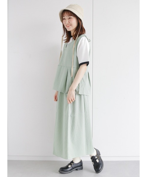 ehka sopo（エヘカソポ）の「◎単色チェックギャザースカート(セットアップ可)（スカート・レディース・ブラック/ベージュ/グリーン・ﾌﾘ-）」の8枚目の写真