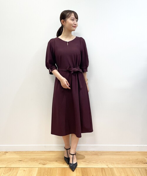 index（インデックス）の「◆パール調ボタン シアサッカーワンピース【WEB限定サイズ】（ワンピース・レディース・ネイビー/ボルドー/グレー系2・40/38/42/36）」の3枚目の写真