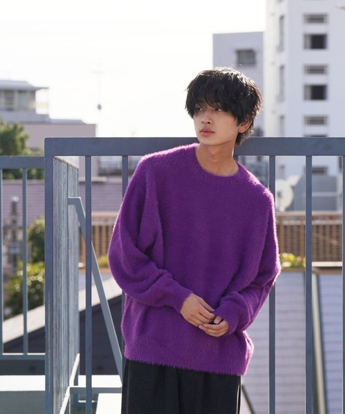 re_k by JUNRED(レクバイジュンレッド)の「re_k by JUNRED / フェザーヤーンルーズニットプルオーバー(ニット/セーター・メンズ・ワイン/ブルー/パープル・S/M/L)」の2枚目の写真