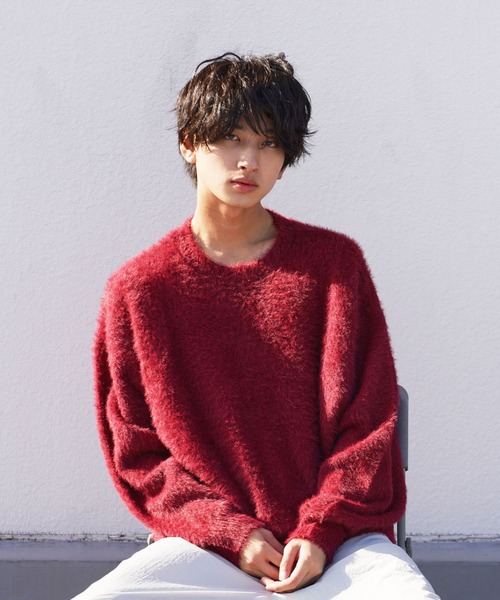re_k by JUNRED(レクバイジュンレッド)の「re_k by JUNRED / フェザーヤーンルーズニットプルオーバー(ニット/セーター・メンズ・ワイン/ブルー/パープル・S/M/L)」の3枚目の写真