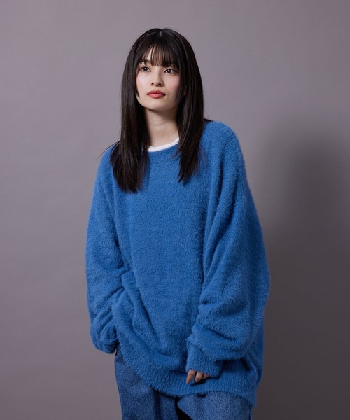 re_k by JUNRED(レクバイジュンレッド)の「re_k by JUNRED / フェザーヤーンルーズニットプルオーバー(ニット/セーター・メンズ・ワイン/ブルー/パープル・S/M/L)」の4枚目の写真