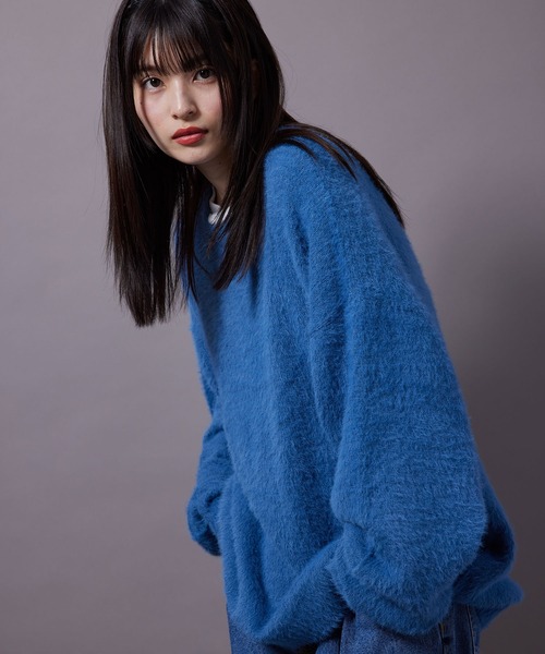 re_k by JUNRED(レクバイジュンレッド)の「re_k by JUNRED / フェザーヤーンルーズニットプルオーバー(ニット/セーター・メンズ・ワイン/ブルー/パープル・S/M/L)」の5枚目の写真