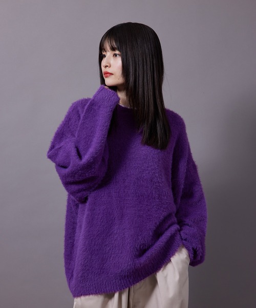 re_k by JUNRED(レクバイジュンレッド)の「re_k by JUNRED / フェザーヤーンルーズニットプルオーバー(ニット/セーター・メンズ・ワイン/ブルー/パープル・S/M/L)」の7枚目の写真