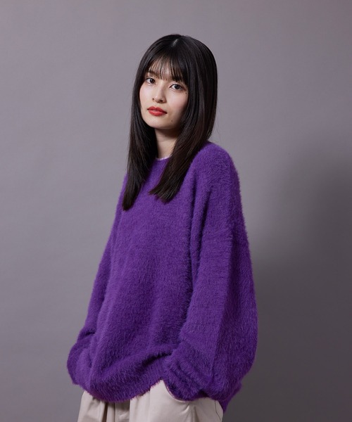 re_k by JUNRED(レクバイジュンレッド)の「re_k by JUNRED / フェザーヤーンルーズニットプルオーバー(ニット/セーター・メンズ・ワイン/ブルー/パープル・S/M/L)」の8枚目の写真
