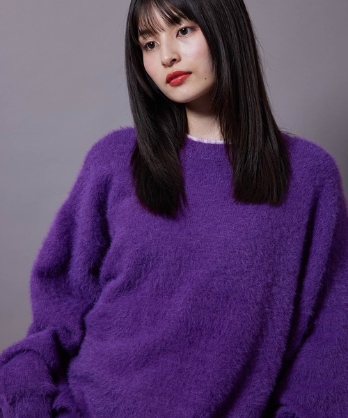 re_k by JUNRED(レクバイジュンレッド)の「re_k by JUNRED / フェザーヤーンルーズニットプルオーバー(ニット/セーター・メンズ・ワイン/ブルー/パープル・S/M/L)」の9枚目の写真