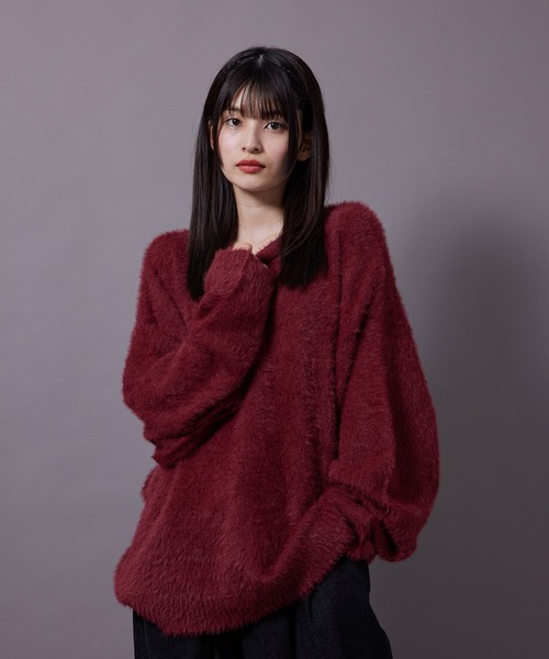 re_k by JUNRED(レクバイジュンレッド)の「re_k by JUNRED / フェザーヤーンルーズニットプルオーバー(ニット/セーター・メンズ・ワイン/ブルー/パープル・S/M/L)」の10枚目の写真