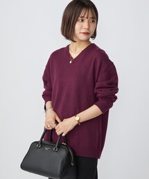 *SHIPS: ワンポイント ロゴ 刺繍 ミドルゲージ スクール Vネック ニット