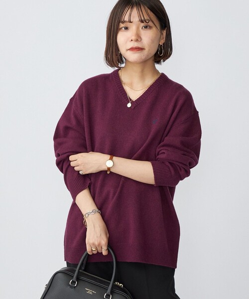 SHIPS（シップス）の「*SHIPS: ワンポイント ロゴ 刺繍 ミドルゲージ スクール Vネック ニット（ニット/セーター・メンズ・ブラック/ネイビー/ダークグレー/ワイン・SMALL/MEDIUM/LARGE/X-LARGE）」の15枚目の写真