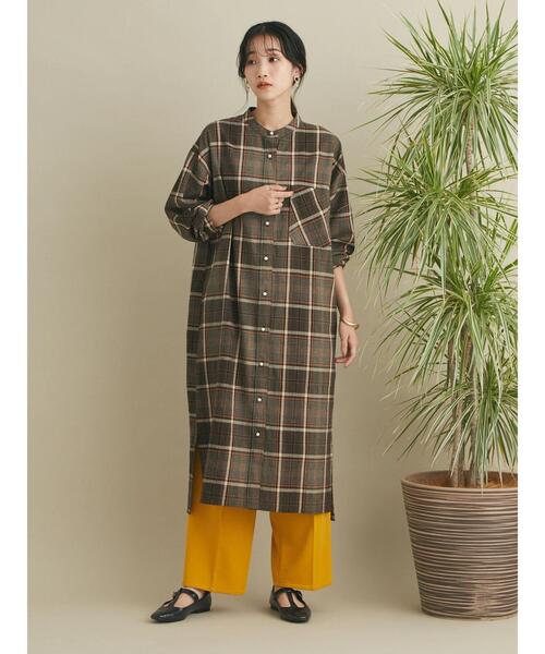 CRAFT STANDARD BOUTIQUE(クラフトスタンダードブティック)の「チェックパール釦ワンピース *(シャツワンピース・レディース・ブラウン/ブルー・FREE)」の3枚目の写真