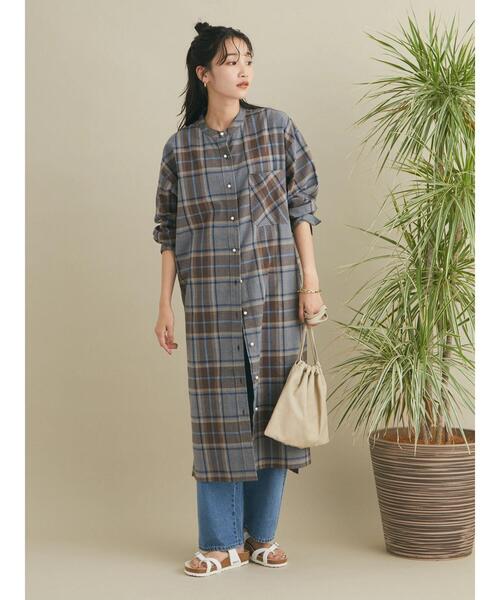 CRAFT STANDARD BOUTIQUE(クラフトスタンダードブティック)の「チェックパール釦ワンピース *(シャツワンピース・レディース・ブラウン/ブルー・FREE)」の8枚目の写真