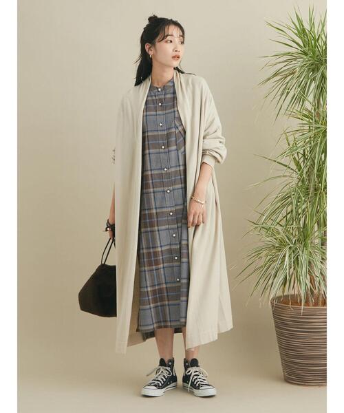 CRAFT STANDARD BOUTIQUE(クラフトスタンダードブティック)の「チェックパール釦ワンピース *(シャツワンピース・レディース・ブラウン/ブルー・FREE)」の10枚目の写真