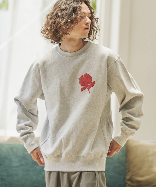 CAMBIO(カンビオ)の「msw1189-刺繍風ワンポイント(バラ)スウェット(スウェット・メンズ・ホワイト/ブラック/アッシュ/ベージュ・S/M/L/XL)」の3枚目の写真