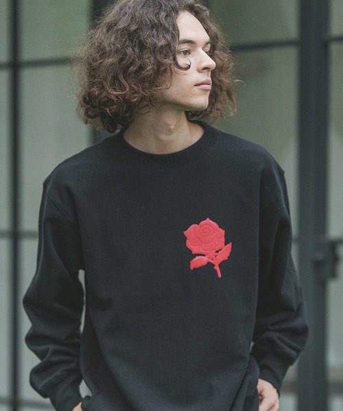 CAMBIO(カンビオ)の「msw1189-刺繍風ワンポイント(バラ)スウェット(スウェット・メンズ・ホワイト/ブラック/アッシュ/ベージュ・S/M/L/XL)」の2枚目の写真