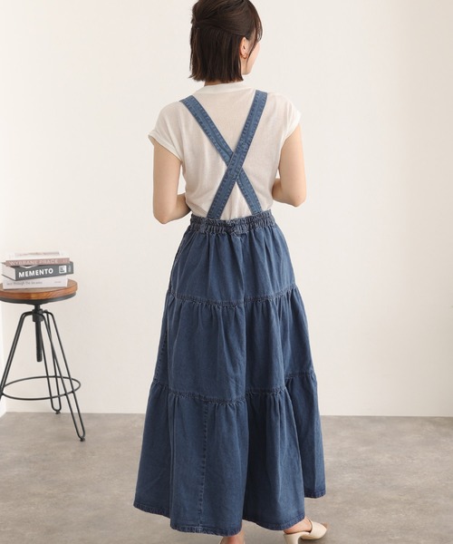 ElegChic(エレグシック)の「デニム ティアード サロペット スカート (スカート・レディース・ワンウォッシュ/ブルー・4L/XL/XXL/L/M)」の5枚目の写真