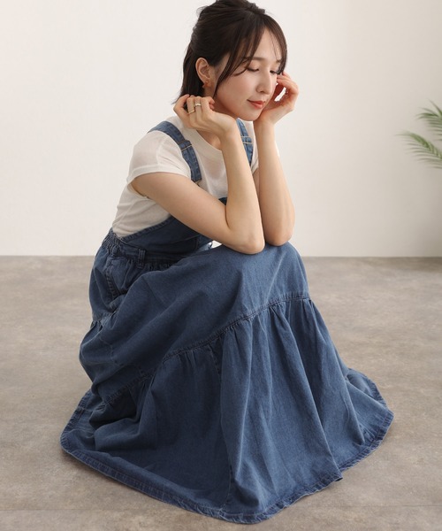 ElegChic(エレグシック)の「デニム ティアード サロペット スカート (スカート・レディース・ワンウォッシュ/ブルー・4L/XL/XXL/L/M)」の6枚目の写真