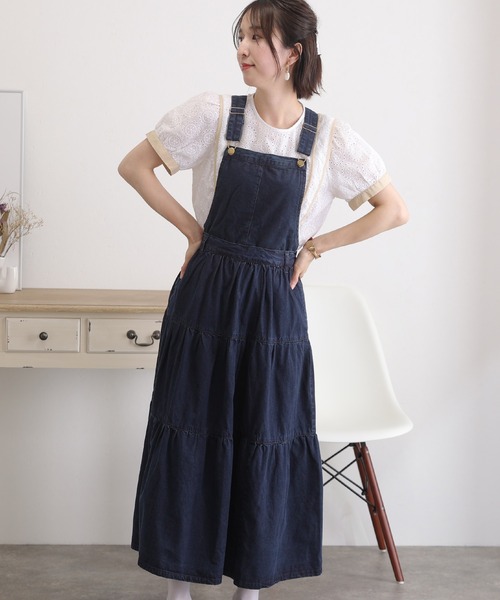 ElegChic(エレグシック)の「デニム ティアード サロペット スカート (スカート・レディース・ワンウォッシュ/ブルー・4L/XL/XXL/L/M)」の7枚目の写真