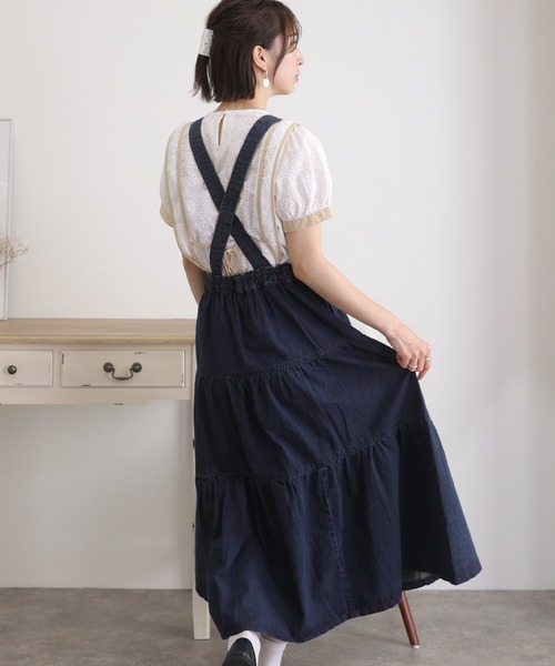 ElegChic(エレグシック)の「デニム ティアード サロペット スカート (スカート・レディース・ワンウォッシュ/ブルー・4L/XL/XXL/L/M)」の9枚目の写真