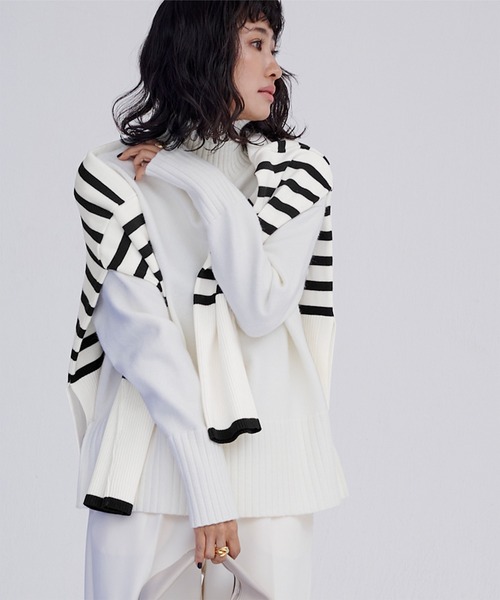 UR'S（ユアーズ）の「デザインボーダーニット（ニット/セーター・レディース・ホワイト/ブラック・M/S）」の20枚目の写真