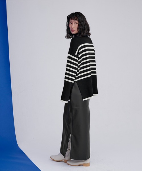 UR'S（ユアーズ）の「デザインボーダーニット（ニット/セーター・レディース・ホワイト/ブラック・M/S）」の9枚目の写真