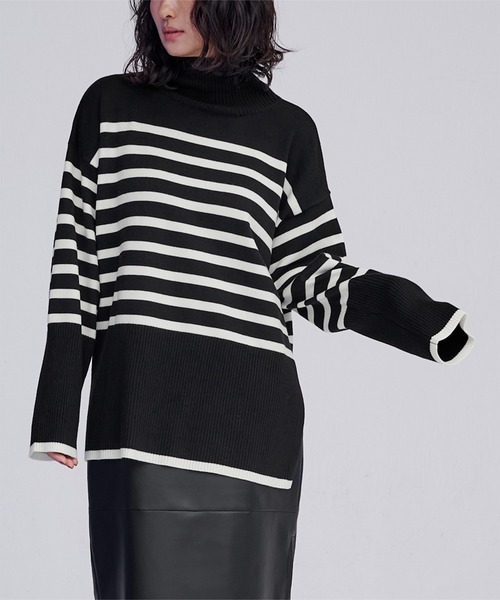 UR'S（ユアーズ）の「デザインボーダーニット（ニット/セーター・レディース・ホワイト/ブラック・M/S）」の7枚目の写真