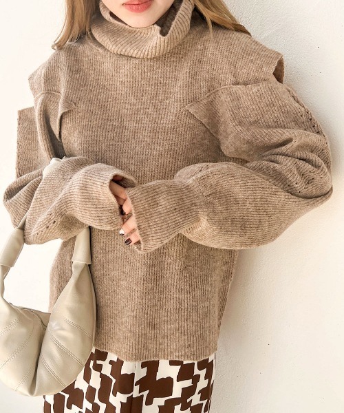 ニット セーター 「AYACA×Bab」ショルダー開きニットトップス レディース バブ Bab 【AYACA×Bab】ショルダー開きニットトップス （BEIGE