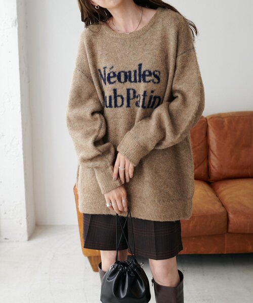 セール】【ユニセックス/WEB限定】ダブルジャガードロゴビッグニット