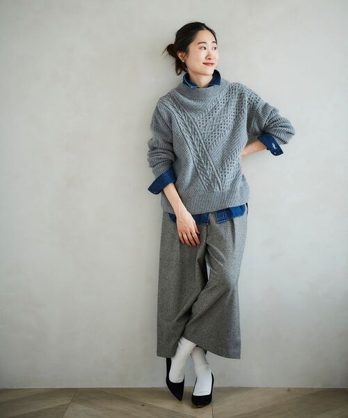 le.coeur blanc(ルクールブラン)の「ツイードライクワイドクロップドパンツ(スラックス・レディース・グレー系その他/グレー/ブラック・36/38)」の8枚目の写真