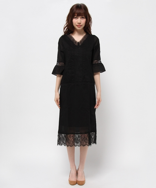 OUTLET（アウトレット）の「【mystic】Omekashi コットンレース刺繍ワンピース（ワンピース・レディース・ブラック・FREE）」の2枚目の写真