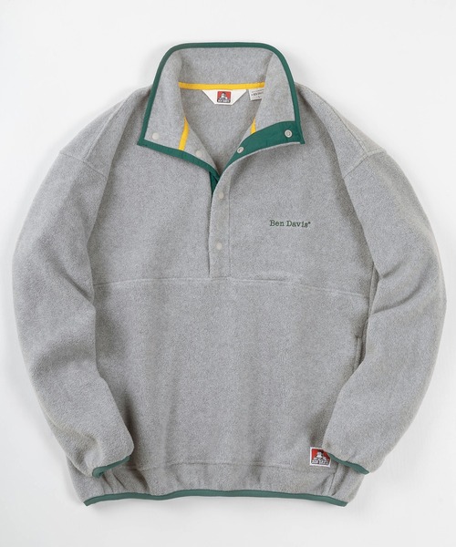 BEN DAVIS(ベンデイビス)の「【BEN DAVIS/ベンデイビス】ブランドロゴ刺繍 スタンドスナップボタン フリースヘンリーネック/ハーフボタン プルオーバー/ ビッグシルエット(スウェット・レディース・ダークグリーン/グレー/ライトブルー・M/L/XL)」の2枚目の写真
