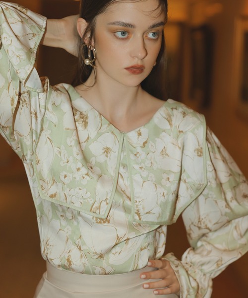 EIMY ISTOIRE(エイミーイストワール)の「SheilaFlowerビッグカラーブラウス(シャツ/ブラウス・レディース・ネイビー/グリーン系その他/ブラウン・FREE)」の20枚目の写真
