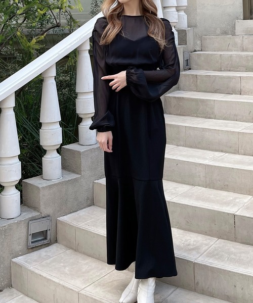 JUNOAH（ジュノア）の「パワショルシアートップス＋マーメイドキャミワンピース（ワンピース・レディース・ピンク/ベージュ/ブラック・MEDIUM/LARGE/X-LARGE）」の5枚目の写真