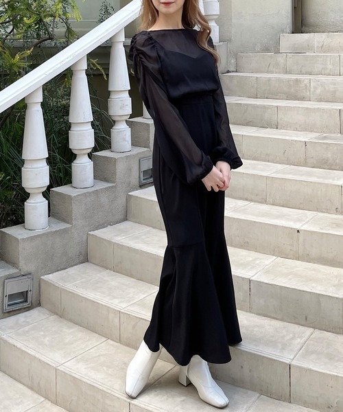 JUNOAH（ジュノア）の「パワショルシアートップス＋マーメイドキャミワンピース（ワンピース・レディース・ピンク/ベージュ/ブラック・MEDIUM/LARGE/X-LARGE）」の7枚目の写真