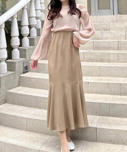 JUNOAH（ジュノア）の「パワショルシアートップス＋マーメイドキャミワンピース（ワンピース・レディース・ピンク/ベージュ/ブラック・MEDIUM/LARGE/X-LARGE）」の13枚目の写真