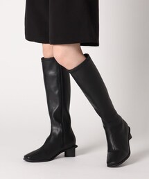変形ヒールローヒールロングブーツ