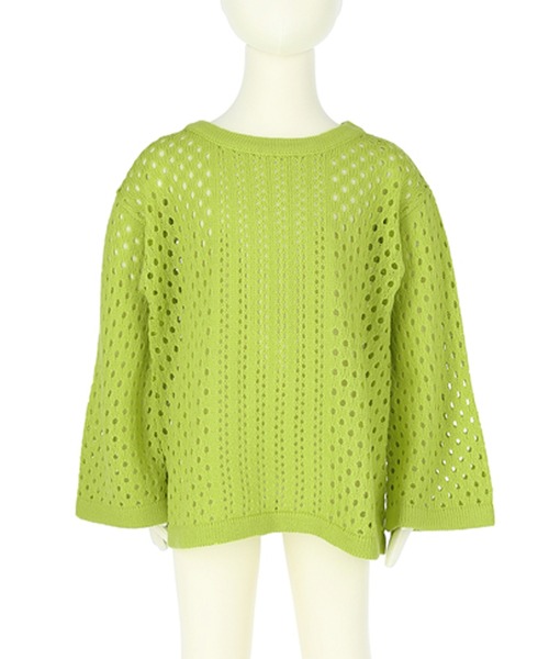 coca(coca)(コカ)の「キッズ ニット レース編み Uネック トップス(ニット/セーター・キッズ・オレンジ/ライトグリーン/アイボリー・100/110/120/130/140)」の1枚目の写真