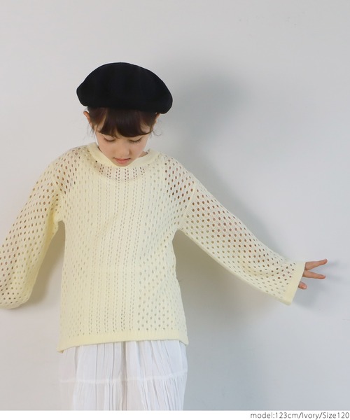 coca(coca)(コカ)の「キッズ ニット レース編み Uネック トップス(ニット/セーター・キッズ・オレンジ/ライトグリーン/アイボリー・100/110/120/130/140)」の5枚目の写真