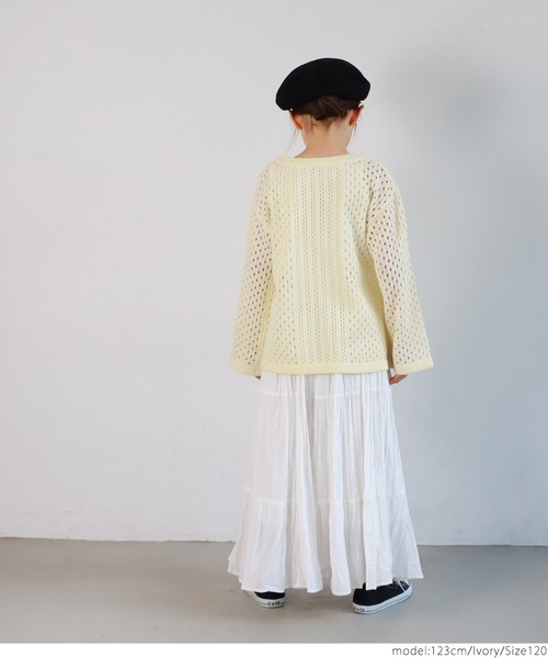 coca(coca)(コカ)の「キッズ ニット レース編み Uネック トップス(ニット/セーター・キッズ・オレンジ/ライトグリーン/アイボリー・100/110/120/130/140)」の6枚目の写真