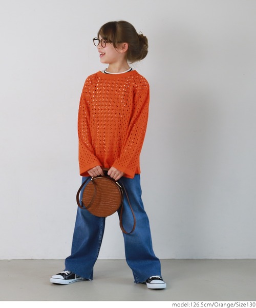 coca(coca)(コカ)の「キッズ ニット レース編み Uネック トップス(ニット/セーター・キッズ・オレンジ/ライトグリーン/アイボリー・100/110/120/130/140)」の8枚目の写真