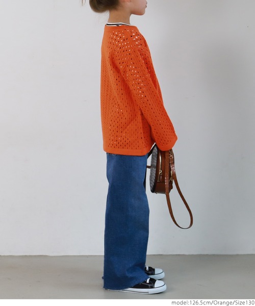 coca(coca)(コカ)の「キッズ ニット レース編み Uネック トップス(ニット/セーター・キッズ・オレンジ/ライトグリーン/アイボリー・100/110/120/130/140)」の9枚目の写真