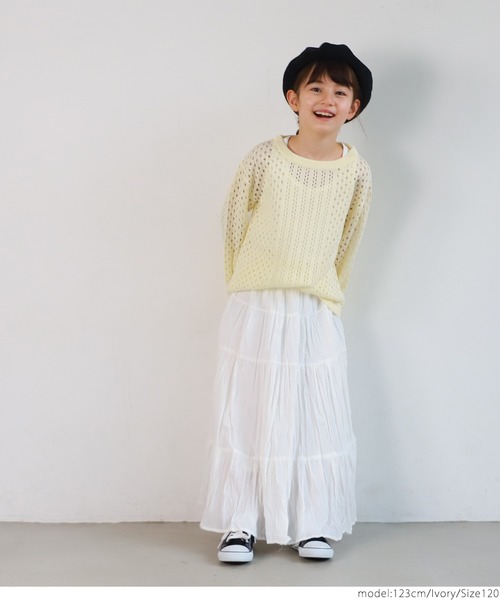 coca(coca)(コカ)の「キッズ ニット レース編み Uネック トップス(ニット/セーター・キッズ・オレンジ/ライトグリーン/アイボリー・100/110/120/130/140)」の4枚目の写真